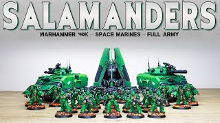 PAINTING SHOWCASE Warhammer 40k Space Marines Salamanders Army 9th [upl. by Rbma699]