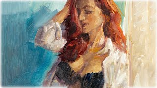 Red Head Woman Painting quotLike a Moth 1quot beautiful woman oil painting time lapse to Lofi music [upl. by Vally]