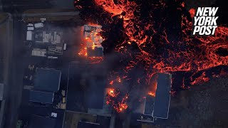 Video shows the moment lava pours over a home in Grindavik Iceland [upl. by Toback131]