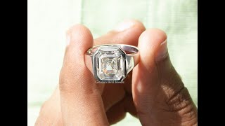 Asscher Cut Moissanite Bezel Set Solitaire Ring [upl. by Trautman]