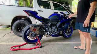 Yamaha YZFR7 w Akrapovic exhaust sound check Racing Line Titanium SY7R12APT [upl. by Balmuth]