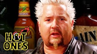 Guy Fieri Becomes the Mayor of Spicy Wings  Hot Ones [upl. by Oelak]