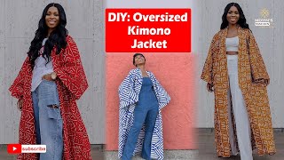 How to make an oversized kimono jacket Cutting and sewing tutorial Beginner friendly [upl. by Maud899]