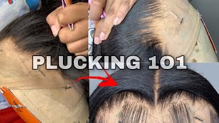 How to PLUCK YOUR LACE FRONTAL WIG Beginner Friendly VERY detailed [upl. by Anrehs135]