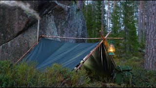 Solo Bushcraft Trip  Tarp Shelter Hot Tent [upl. by Enair]