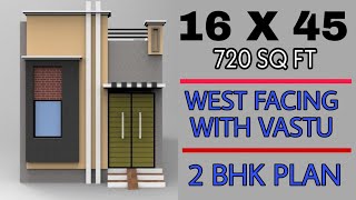 1645 house plan  West Facing  Vastu  720 sqft house plan  2BHK [upl. by Zeke]