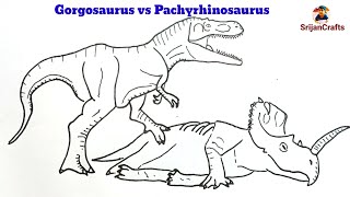 How to draw dinosaurs  Step by step  Gorgosaurus vs Pachyrhinosaurus  Dinosaur drawing [upl. by Alatea]