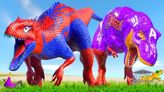 EPIC Spiderman T Rex Evolution vs Dinosaurs Jurassic World Indominus Rex Color Pack vs King Shark [upl. by Swee]