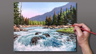 Acrylic Painting Stream Waterfall Landscape [upl. by Nahij]