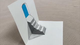 3D Optical Illusion Staircase Drawing  Amazing Art Trick！立体画，容易学 [upl. by Ycnaf]