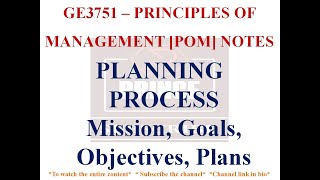 PLANNING PROCESS NOTES  GE3751 PRINCIPLES OF MANAGEMENT NOTES  GE3751 NOTES [upl. by Kerrin]