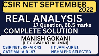 CSIR NET SEPTEMBER 2022 REAL ANALYSIS COMPLETE SOLUTION WITH MANISH GOKANI [upl. by Pitchford]