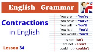 Contractions in English – Common contractions amp Pronunciation  English Grammar lesson [upl. by Leimaj]