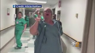 Mom Dances In Hospital Hallway During Labor [upl. by Enytsirhc]