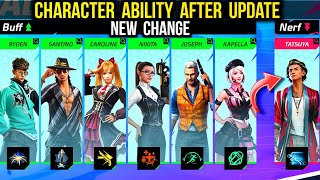 Character Ability Change After Update  Tatsuya Santino Joseph amp More  Free Fire New Update [upl. by Samuella]