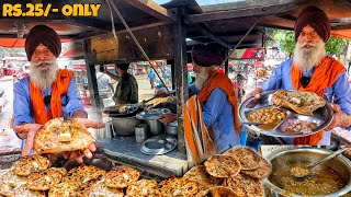 Legendary 90 Year Old Bapu Ji Sells Rs25 Amritsari Kulcha  Street food India [upl. by Esidarap]