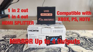 2024 HDMI Splitter HDTV 4K  1 in 2 out amp 1 in 4 out  Mirror Duplicate Monitor TV [upl. by Bruis]