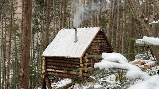 Building a Bushcraft Log Cabin for Survival in the Woods Life Off The Grid [upl. by Cleopatra]