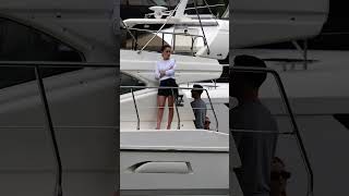 Yacht Stewardess Waves amp Smiles at BoatSnaps Cameras 😄📷🛥️ YachtLife BoatSnaps MiamiSmiles [upl. by Gen]