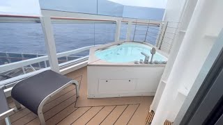 Gran Aurea Suite cabin on MSC Seaside with jacuzzi Sleeps up to 4 guests [upl. by Ihcalam]