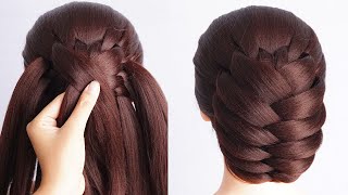 Easy Braided Bun Hairstyle For Ladies  Simple Hair Style Girl For Wedding Guest [upl. by Vonny]