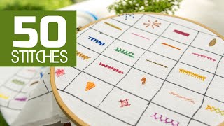 50 Hand Embroidery Stitches Beginners Tutorials by HandiWorks [upl. by Ycnay]