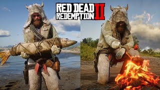 RDR 2  Satisfying COOKING amp EATING All Large Fishes Physics amp Details [upl. by Ahselak]