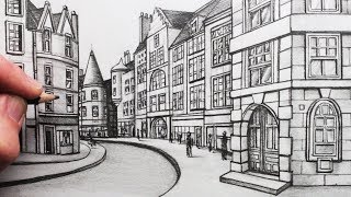 How to Draw Buildings in Perspective A Street in Edinburgh [upl. by Wivina270]