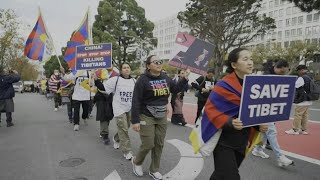 Demonstrators gather in California in protest of Chinas Xi Jinping  AFP [upl. by Reames]