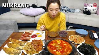 리얼먹방 순두부찌개 생선구이 어묵볶음 콩나물무침 김 햄구이 ★ 한국집밥ㅣKorean Home MealㅣREAL SOUNDㅣASMR MUKBANGㅣ [upl. by Pembrook322]