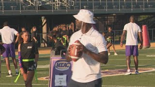 Michael Vick at the MEAC Girls on the Gridiron Flag Football Clinic [upl. by Leban754]