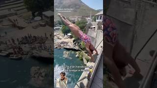 1st ever handstand on the famous bridge in Mostar Bosnia 😱 travel handstanding summer diving [upl. by Ynner185]