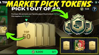 HOW TO GET AND USE MARKET PICK TOKENS DAILY PICK EXCHANGES IN EA FC FIFA MOBILE 24 [upl. by Botnick394]