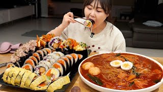 직접만든 모듬 김밥과 쫄면볶이 먹방  참치김밥 계란김밥 새우튀김 김밥  Kimbap amp Jjolmyeom Mukbang [upl. by Bausch]