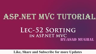 Lec52 Sorting in ASPNET MVC  ASPNET MVC Tutorial [upl. by Rodrique]