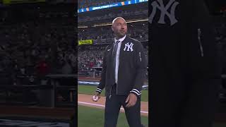 Derek Jeter throws the first pitch ahead of WorldSeries Game 3 [upl. by Yleme]