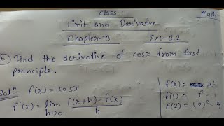 Find the derivative of cos x from first principle [upl. by Per]