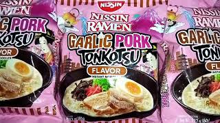 Nissin ramen garlic pork tonkotsu review [upl. by Laucsap461]