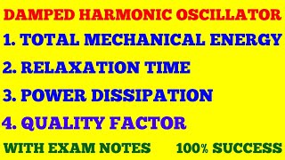 TOTAL ENERGY RELAXATION TIME POWER DISSIPATION amp QUALITY FACTOR OF DAMPED HARMONIC OSCILLATOR [upl. by Barker]