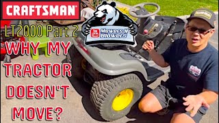 WHY DOESN’T MY LAWN TRACTOR MOVE HOW TO REPLACE A CRAFTSMAN LT2000 LAWNMOWER DRIVE TENSIONER PULLEY [upl. by Rakso]