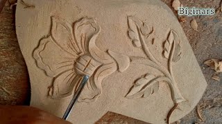 how to wood carving for beginners butifull flower and leaf [upl. by Sremlahc642]