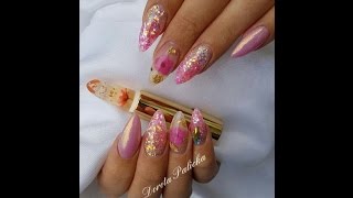 Gel encapsulated dry flowers and glitter nails Kailijumei colour changing Lipstick nail art [upl. by Petunia]