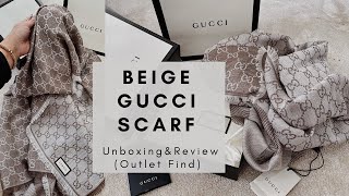 Gucci Scarf Unboxing amp Review Beautiful Beige Colour Large Shawl  Outlet Price [upl. by Drawe963]