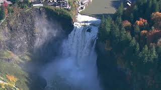 Aerials of Snoqualmie Falls after rainfall [upl. by Charlton]