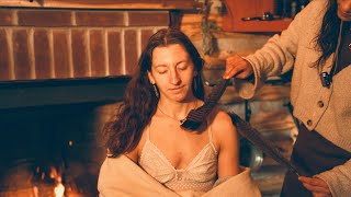 ASMR Scalp Check Massage Feather Sweep amp Hair Braiding 🔥 Real Crackling Fire Sounds Real Person [upl. by Letnahc]