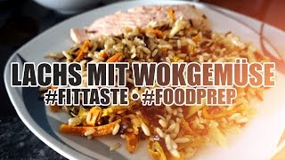 FOODPREP  Lachs mit Wokgemüse und Reis  FITTASTE  Victors Fitnessküche [upl. by Liponis]