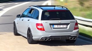 Mercedes C63 AMG Estate w204 with Custom Exhaust 500hp  INSANE Drift LOUD Accelerations Sounds [upl. by Eanore]