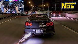 2000HP Nissan GTR R34 with NOS amp GTR R33 amp GTR R35 Street Racing  Assetto Corsa  Moza R9  VR [upl. by Willdon]