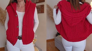 Como tejer Chaleco con capucha Vest hood crochet [upl. by Nhtanhoj]