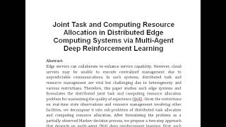 Joint Task and Computing Resource Allocation in Distributed Edge Computing Systems via Multi Agent D [upl. by Massingill]